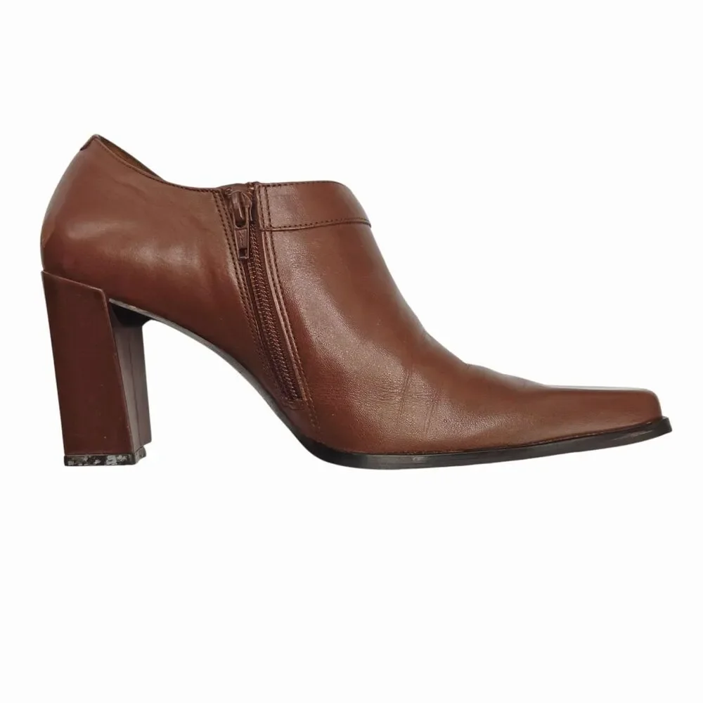 Parade Camel Leather Block Heel Shoes 10 Square Toe Made In Brazil Need Heel Tip